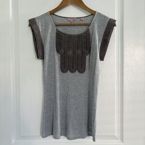Ted Baker Grey Pleated Detail T Shirt Top Sz 2 Small